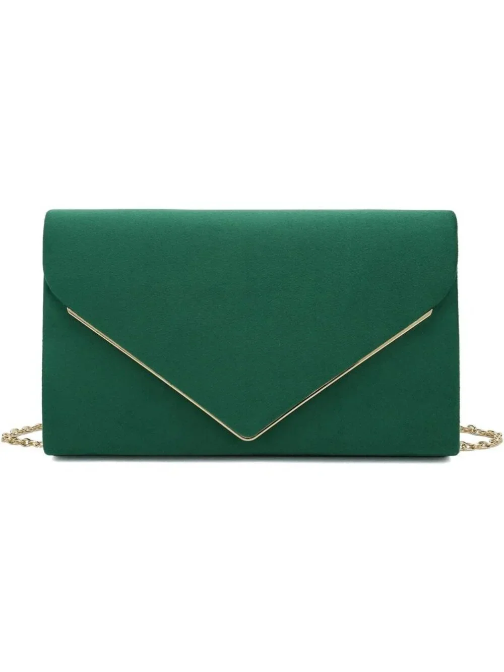 👜 Women's Green Faux Suede Clutch Bag Elegant Metal Binding Evening Purse